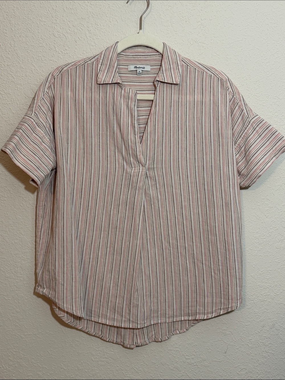 Madewell Short Sleeved Striped Button Back Shirt - XS